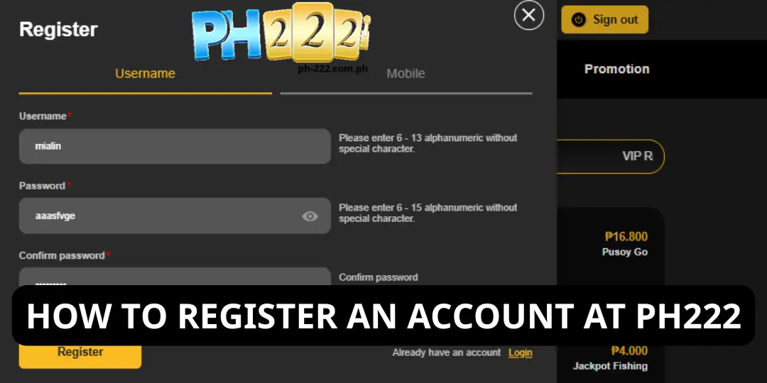 How to Register an Account at PH222